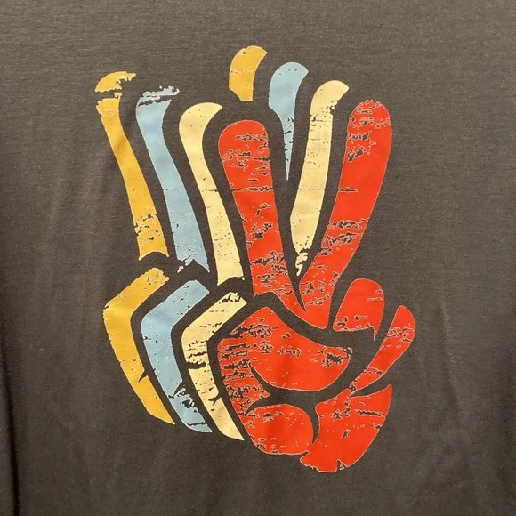 Retro Peace Sign Love 60s 70s Hippie T-Shirt Size M Grey Blue Polyester Spandex - Picture 2 of 3